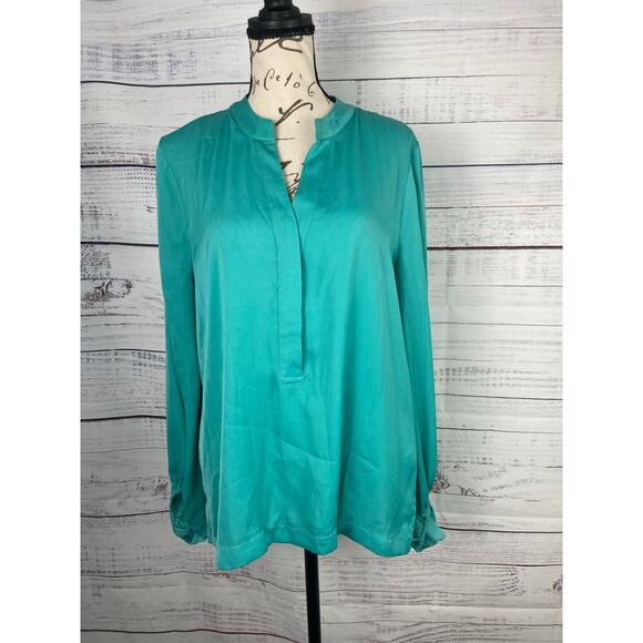 Chicos 1 Blouse Womens M Blue Long Bishop Sleeves Relaxed Fit V Neck Lightweight - Picture 1 of 10